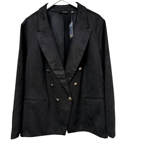 IMAN Global Chic Faux Suede Blazer Plus Size 2X Double Breasted Jacket NWOT - Picture 1 of 10